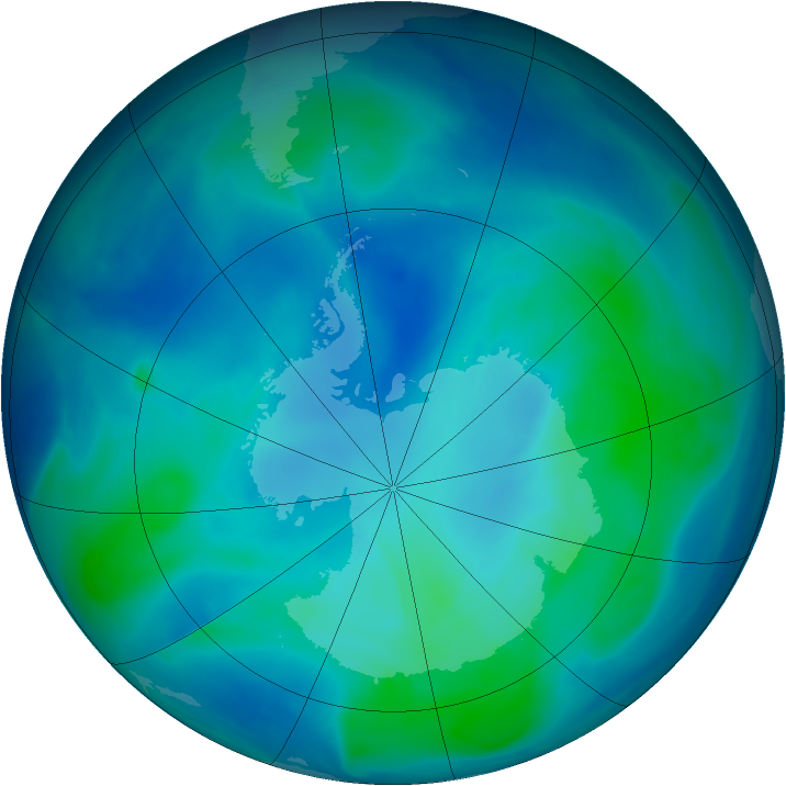 Antarctic ozone map for 18 February 2007
